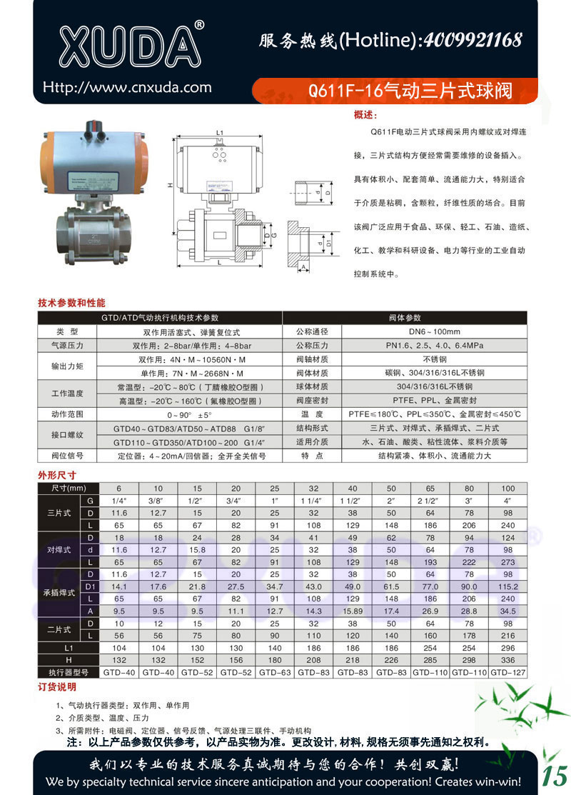 Q611F气动三片式球阀