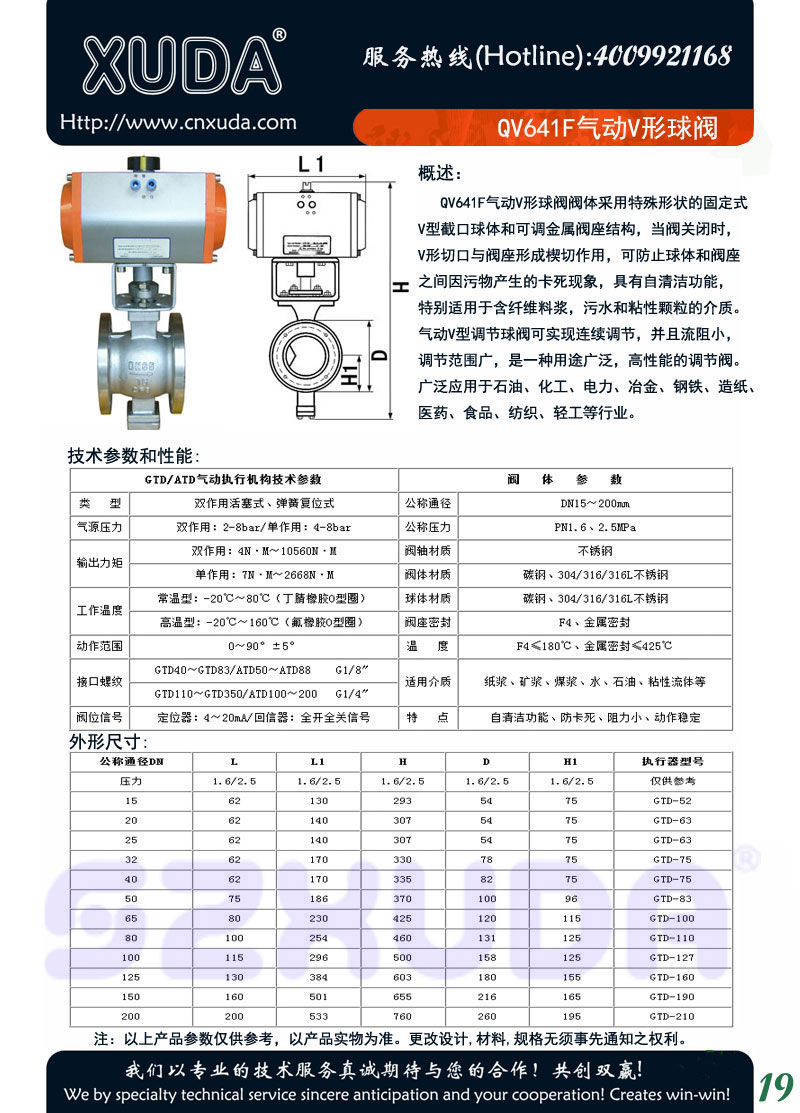 QV641F气动V型球阀